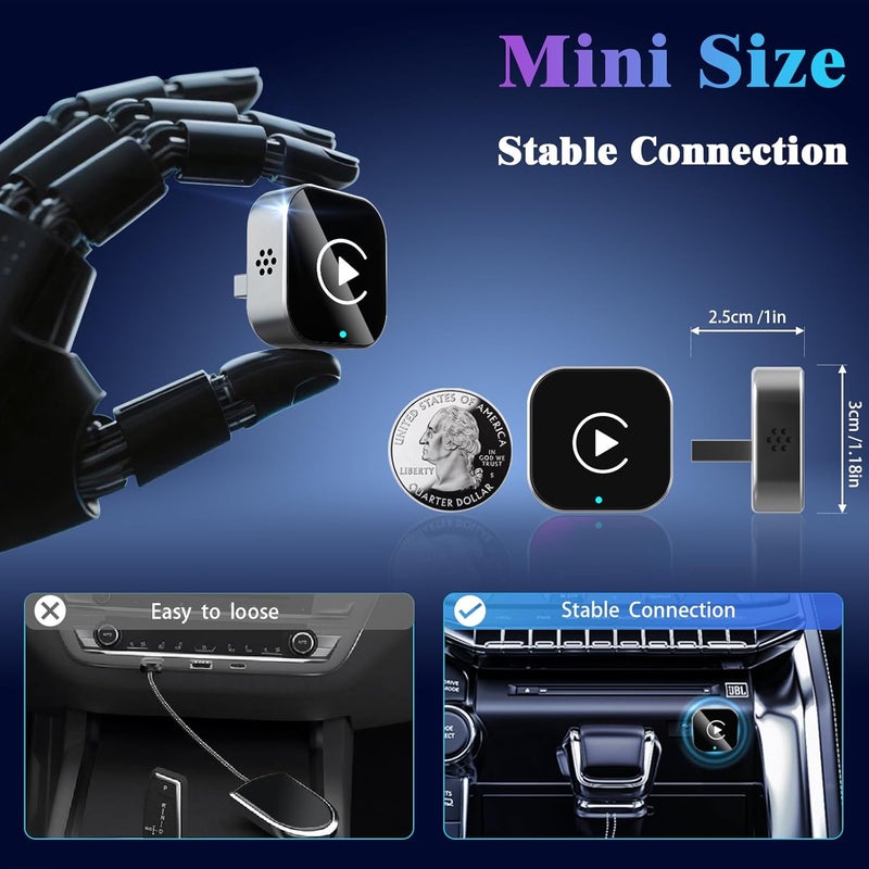 LULEENEMO محول وايرلس CarPlay 2026 - ترقية من CarPlay السلكي إلى وايرلس، تصميم Mini USB للسيارات مع موصل Apple CarPlay السلكي المدمج وسهل الاستخدام مع اتصال سريع ومستقر Car Play لهواتف iPhone - Image 2